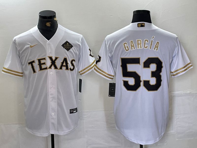 Men Texas Rangers #53 Garcia White gold three generations Nike 2024 MLB Jersey style 1->texas rangers->MLB Jersey